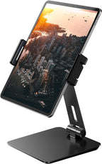 Maxonar iPad Stand Holder, Heavy-Duty Aluminum Alloy Tablet Stand, 360° Swivel Foldable iPad Pro Air Charging Stand Holder for Desk Bed Store POS Showcase Reception Kitchen Office (6-13''), Grey