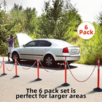 6 Pack 39 Inch Red Traffic Delineator Posts with 2 White Reflective Collars, Safety Posts Cones with 6.6 Feet Chains and 14 Inch Rubber Base for Road Safety,Parking Lot (Red)