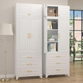 90" Kitchen Pantry Cabinet with 3 Drawer,Metal Storage Cabinets with Doors and 4 Adjustable Shelves,White Kitchen Cabinet with 2 Gold Handles,Food Cupboard for Livingroom,Pantry, Bathroom