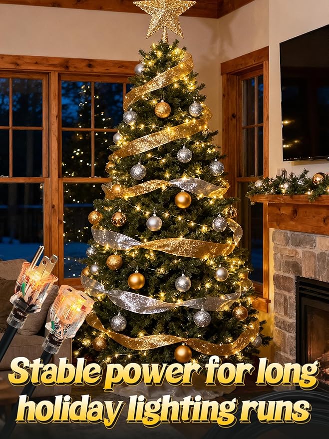 Lighted End Heavy Duty Outdoor Extension Cord Waterproof -16AWG, 3 Prong, 15A, 1875W, Flexible Black Power Extension Cord for Outsides, 25ft