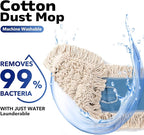 Matthew Cleaning 24'' Industrial Strength Cotton Dust Mop Refill Washable Replacement Heads for Residential & Commercial Use Fit Standard Dust Mop Frames, Hardwood,Concrete Floors Blue&White 3 Pack