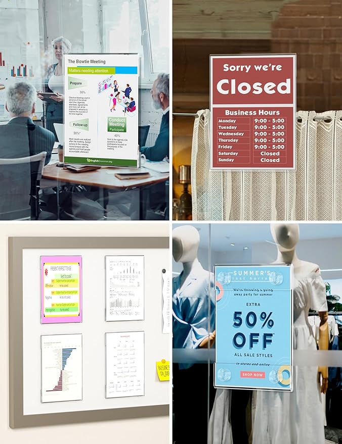 NIUBEE Acrylic Window Sign Holder:Glass Door Sign Holder with 4 Suction Cups 8.5x11 Inch--Window Mount for Displaying Flyers, Notices, Documents and Menus, for Office, Store, Home, Restaurant Use(6 PACK)