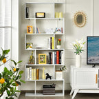 Tangkula 6 Tier S Shaped Bookshelf, 31.5''L x 9''W x 75''H, Wooden Bookcase and Bookshelves w/Anti-Toppling Device, Room Divider Display Shelves for Living Room, Home Decor, 6 Shelf Bookshelf