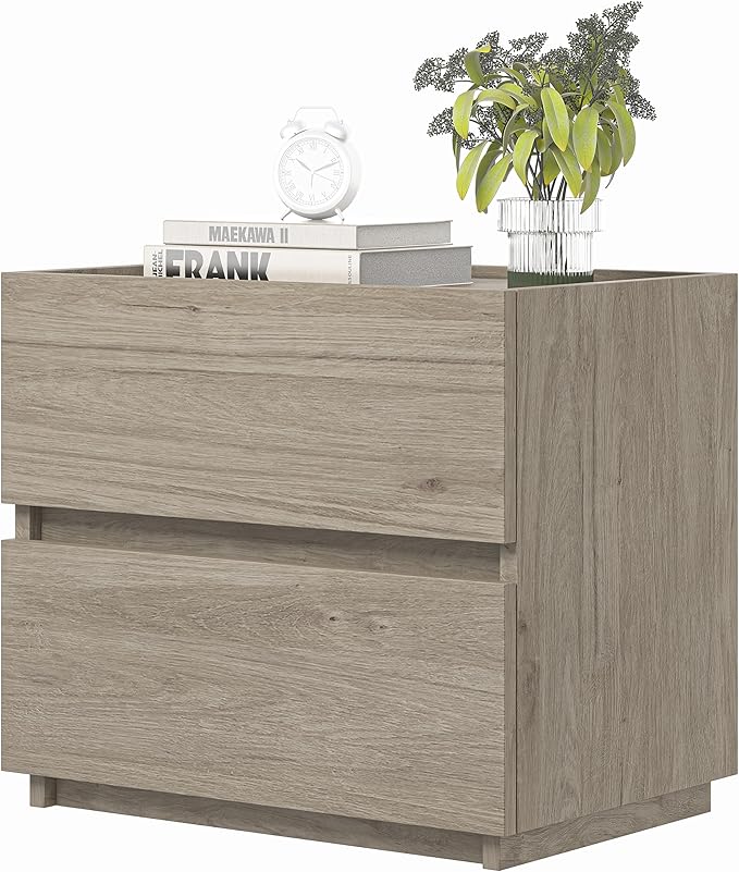 furtble Stackable 2-Drawer Dresser, Multi-Purpose Storage Closet Cube for Bedroom, Country Style Storage Cabinet for Entryway, Nightstand Sofa Beside Table Drawer Chest, 15.8 in, Grey Oak