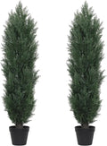 THE BLOOM TIMES 4ft Topiary Trees Artificial Outdoor Set of 2, UV Resistant Faux Cedar Pine Cypress Bushes & Shrubs, Fake Plants for Front Porch Outside Planter Patio Christmas Decor 4 Foot Tall