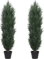 THE BLOOM TIMES 4ft Topiary Trees Artificial Outdoor Set of 2, UV Resistant Faux Cedar Pine Cypress Bushes & Shrubs, Fake Plants for Front Porch Outside Planter Patio Christmas Decor 4 Foot Tall
