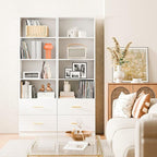 Cozy Castle 74.1'' Bookshelf,Tall Bookcase with Drawers, 4-Tier Open Bookshelf with Adjustable Storage Shelves,23.6 Inches Wide Floor Standing Bookcase for Home Office,Bedroom,Living Room,White