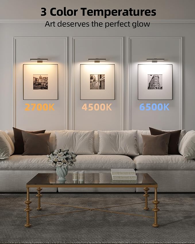 EZVALO Picture Light for Wall, Rechargeable 2400mAh Battery Lights Wireless Remote, 3 Color & Dimmable Magnetic 8'' LED Lights Display for Painting, Living Room, Gallery, Bedroom, Dashboard(Black-2P)