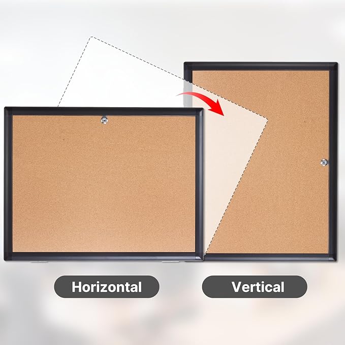 Enclosed Bulletin Board 20x26 Inch Indoor Outdoor Tamper-Proof Cork Wall-Mounted Notice Board with Rust-Resistant Aluminum Frame & Lock for Hospital, Restaurant Kitchen, Office (Black Frame)