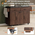 51" Moveable Kitchen Island with Trash Can Storage Cabinet, Kitchen Cart with Drop Leaf, Spice Rack, Towel Rack and Drawer, Rolling Kitchen Island on 5 Wheels with Adjustable Shelf