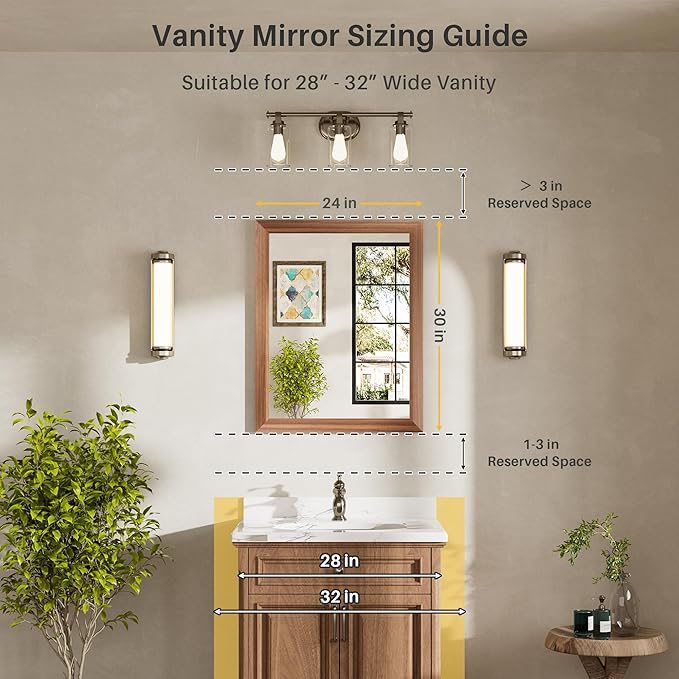 24x30 Inch Bathroom Mirror for Wall, Anti-Rust Walnut Wood Grain Metal Framed Bathroom Mirrors for Over Sink,Rectangler Mirrors for Bathroom Vanity, Farmhouse, Bedroom, Living Room, Entryway Decor