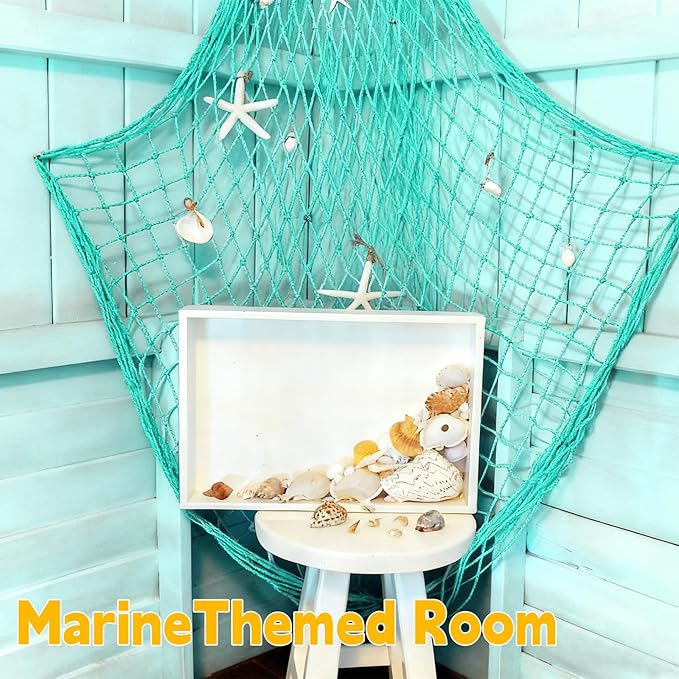 2 Pcs Fish Net Decorations, 39x78 Inch Cotton Nautical Themed Fishing Net, Wall Hanging Photo Display Fishnet for Coastal Bedroom Bathroom, Pirate Hawaiian Beach Under The Sea Party Decor,Linen Color