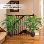 Worth Garden 4ft Artificial Areca Palm Plant 2 Packs in Pot, Fake Cane Palm Silk Tree Indoor Outdoor, Dypsis Lutescens, 47in Lifelike Faux Silk Plant Home Decor, Two Linen Bags Included