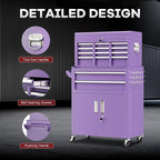 Bonusall 8 Drawer Rolling Tool Chest and Cabinet Combo,Heavy-Duty Metal Garage Tool Chest with Wheels and 2 Doors,2-in-1 Top Box and Roller Cabinet Combo for Garage, Workshop, Warehouse-Purple