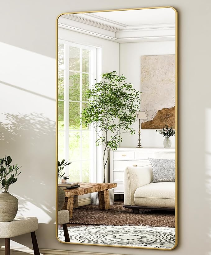 HARRITPURE 80"x40" Oversized Full Length Mirror - Rectangular Gold Aluminum Frame Floor Mirror with Stand for Bedroom, Living Room, Cloakroom, Full Body Reflection