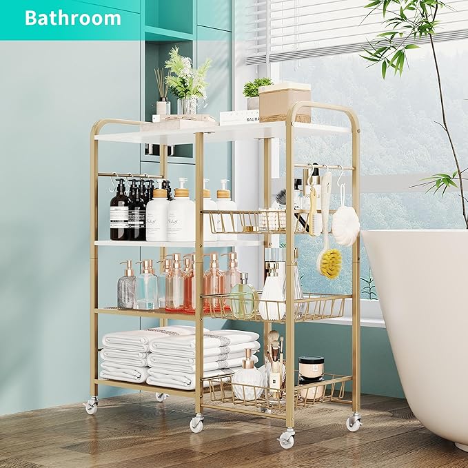 HapiRm Rolling Kitchen Microwave Cart - 4 Tier Microwave Table Stand with Pull-Out Baskets, Coffee Bar Baker's Rack with Wheels Rolling Storage Cart Organizer Shelf for Living Room Office, Balcony