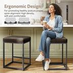 MAISON ARTS Counter Height 24" Bar Stools Set of 2 for Kitchen Counter Backless Modern Barstools Industrial Upholstered Faux Leather Stools Farmhouse Island Chairs, (24 Inch, Grey)