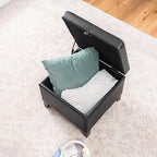 Asense 17 Inch Storage Ottoman Foot Rest,Square Faux Leather Foot Stool,Small Ottoman with Storage,Padded Seat for Entryway,Living Room,Bedroom,Couch,Under Desk,Black