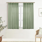 XTMYI Sage Green Back Tab/Hook Belt Linen Cotton Sheer Curtains 45 Inch Length for Bathroom Bedroom 2 Panels Set