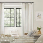Neutral Pinch Pleated 86 Inch Curtains Semi Sheer Linen Blended Light Filtering Window Curtains 86 Inches Long for Living Room Bedroom Boho Cream Birch Pinch Pleat Drapes Rings Hooks 2 Panels Set