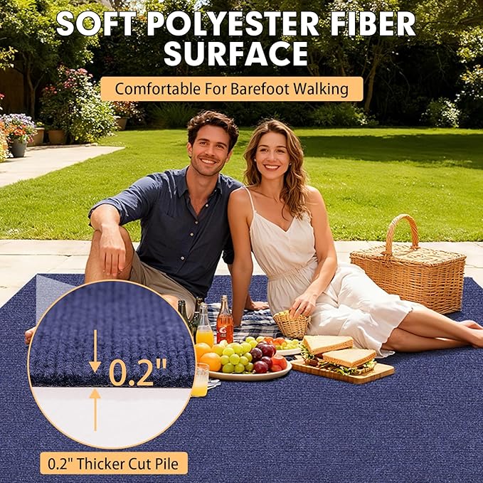 Marine Carpet,5 FT x 20 FT Deep Blue Indoor Outdoor Rug 0.2" Thick Boat Carpeting with Water-Proof TPE Backing, Non-Slip Outdoor Marine Carpet Roll for Home, Patio, Porch, Deck