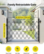 VEVOR Single Folding Security Gate, Lockable Scissor Gate with 360° Swivel Casters, Outdoor Barricade Steel Retractable Gates, for Entry Security, Garage, Warehouse & Pool, 66.93 x 51.57 in (W x H)