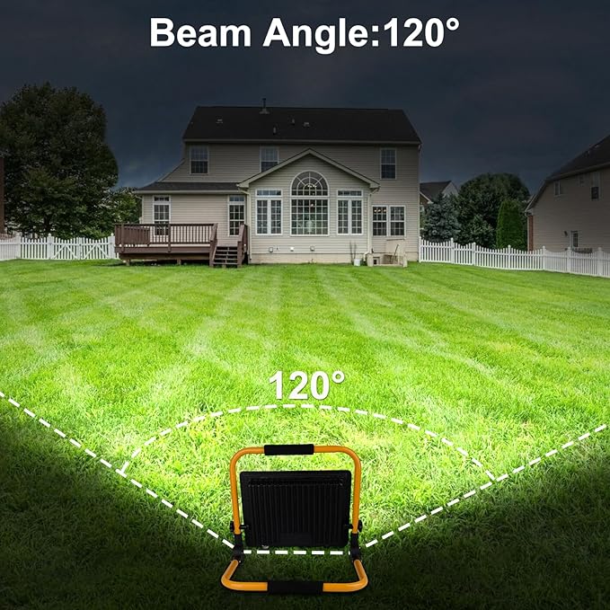 T-SUN 100W LED Work Light, Outdoor Waterproof Flood Light, Adjustable Portable Work Lights with with Plug, LED Work Light for Workshop, Job Site Emergency, Garage, Construction Site