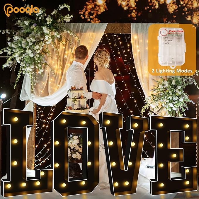 Pooqla 3FT Marquee Light Up Letters, Black LED Party Decor Large Marquee Letters 3 Feet Tall, Giant Mosaic Letter for Birthday Graduation Anniversary Wedding Decoration, Letter P