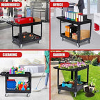 2-Shelf Heavy Duty PP Service Cart with 360° Swivel Wheels, 550LBS Load Capacity, Large Shelf, Storage Handle, Rolling Utility Cart for Warehouse, Garage, Cleaning, Medium Size