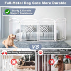 Full Metal Free Standing Dog Gate with Door for Indoor Outdoor, 144'' Extra Wide 36'' Tall Dog Gate for Doorways,Large Openings,Decks,Freestanding Portable Pet Fence(6 Panels,White)