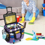 LoDrid Rolling Cleaning Caddy with Lid, Cleaning Supplies Organizer with Detachable Trolley, Cleaning Caddy Cart on Wheels with Handle and Shoulder Strap for Housekeepers, Purple, Bag Only