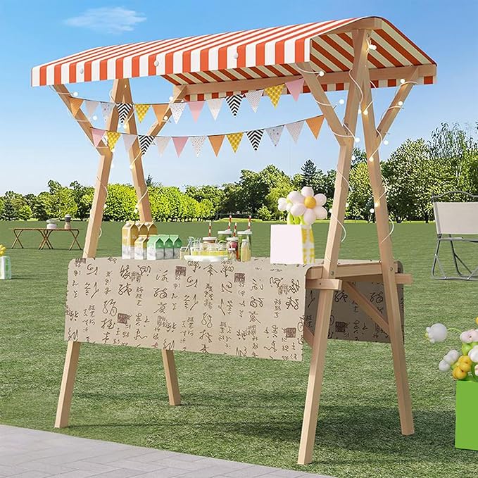 Outdoor Vendor Cart, Portable Cart with Canopy, Movable Stall Display Stand, Foldable Vending Stand Kiosk Display Trolley with Canopy, for Market, Street Food, Events(Red 4,150cm/59in)