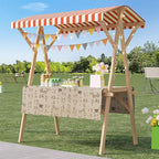 Outdoor Vendor Cart, Portable Cart with Canopy, Movable Stall Display Stand, Foldable Vending Stand Kiosk Display Trolley with Canopy, for Market, Street Food, Events(Red 4,120cm/47.2in)