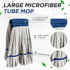 Hushee 12 Pack Large Microfiber Tube Mop Heads 18 oz Heavy Duty Commercial Industrial Wet Mop Head Refill Reusable Machine Washable Looped End Mopheads for Hardwood, Tile, Laminate Floors (Grey)
