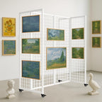 Grid Wall Panels with Wheels, 4 x 5.5Ft Gridwall Panel Display Stand, Sturdy Art Display Panels, Grid Display Stand, White
