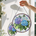 8-Inch Stained Glass Ornament, Stained Glass Window Hanging, Window Hanging Decor Suncatcher, Blue Hydrangea Ornament | Christmas, Mother's Day, Birthday | Gifts for Mom, Garden Gifts for Friends