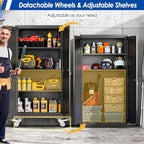 Metal Garage Storage Cabinet with Lock, 61” Tall Lockable File Cabinet with Wheels, Steel Tool Cabinet with 2 Door and 3 Adjustable Shelves, Rolling Cabinet for Home Office Garage Gym - Black