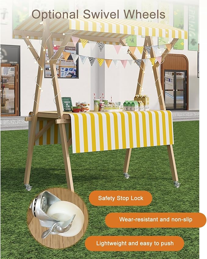 Collapsible Mobile Market Stall Carts Vendor on Wheels, Wood Outdoor Vendor Cart, Easy to Assemble for Parties, Birthdays, Weddings, Bar(Red2,150cm/59in)