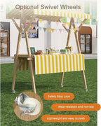 Collapsible Mobile Market Stall Carts Vendor on Wheels, Wood Outdoor Vendor Cart, Easy to Assemble for Parties, Birthdays, Weddings, Bar(Yellow2,120cm/47.2in)