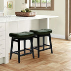 Counter Height Bar Stool for Kitchen Counter Modern Backless Barstool with Upholstered Faux Leather Seat and Solid Wood Leg Farmhouse 24 inch Bar Chair, Green + Black, 1pc