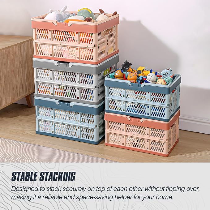 Domiella 2-Pack Foldable Storage Baskets, Collapsible PP Crates with Handles - 20L Capacity, Strong and Portable for Home Organization, Picnic and Shopping, Grey