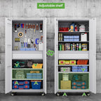 71" H Metal Garage Storage Cabinet with Wheels and Doors,Rolling Tool Cabinet with Pegboard,Rod and Drawer for Garage Warehouse Home,Required Assembly,Grey and White