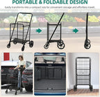 YITAHOME Utility Foldable Shopping Cart with Wheels, Large Reinforced Mesh Bottom, Portable Collapsible Rolling Cart for Laundry, Grocery, Luggage, Storage and Seniors, 220 lbs Capacity, Black