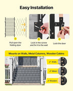 VEVOR Single Folding Security Gate, Lockable Scissor Gate with 360° Swivel Casters, Outdoor Barricade Steel Retractable Gates, for Entry Security, Garage, Warehouse & Pool, 86.61 x 86.81 in (W x H)