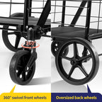Folding Shopping Cart, Grocery Cart, 340 Lb Capacity, Utility Cart with 360° Rolling Swivel Wheels, Large & Extra Basket