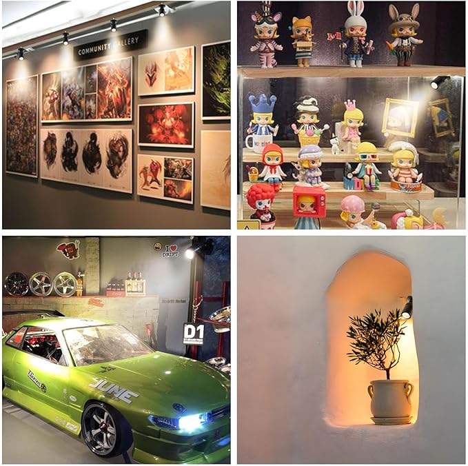 Taysing LED Spot Light Indoor Little Mini Spotlight Accent Lights for Display, Paintings, Pictures, Plants, Jewelry, Shelves, Cabinets, Posters, Showcase(Cold White 4 Pack Dimming&Timing)