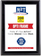 DisplaysMarket 8.5x11 Snap Frame for Wall Mount, Opti Frame, 1 inch Profile- Black, 200