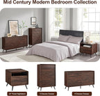 RedLemon 6 Drawers Dresser for Bedroom, 54'' Wide Mid Century Modern Wood Fluted Double Dresser, Chest of Drawers with Tapered Leg for Bedroom, Living Room, Hallway, Closet, Dark Walnut