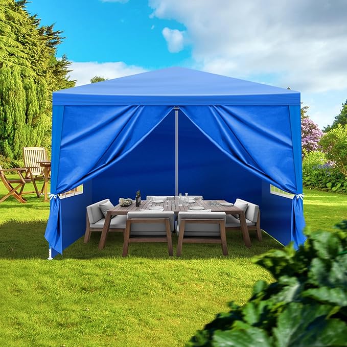 10x10 FT Party Tent, Outdoor Wedding Tents for Parties, Canopy Event Tent with 4 Removable Sidewalls, Waterproof Gazebo Shelter for Birthday Parties, Weddings, BBQs & Events (10X10FT-4Sides Blue)