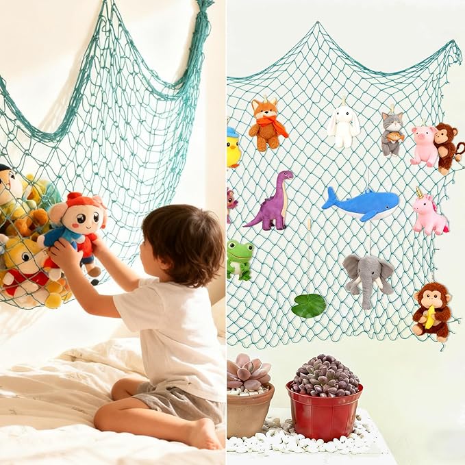 Decorative Fishing Net 80x40 Inch,Patioland Large Aqua Picture Fish Net, Wall Photo Hanging Fishnet for Nautical Mermaid Pirate Ocean Themed Hawaii Beach Under The Sea Party Decorations (1PCS)